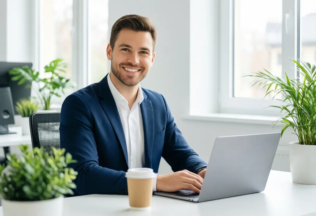 Ansprechpartner für Betriebliches Gesundheitsmanagement am Laptop
